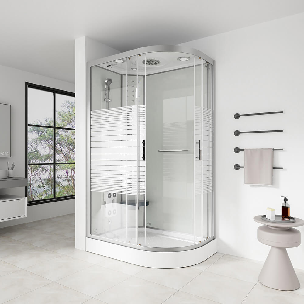 HOME DELUXE Duschkabine mit Wasserfall und R&uuml;ckenmassage WHITE PEARL - 120 x 80 cm Rechts 