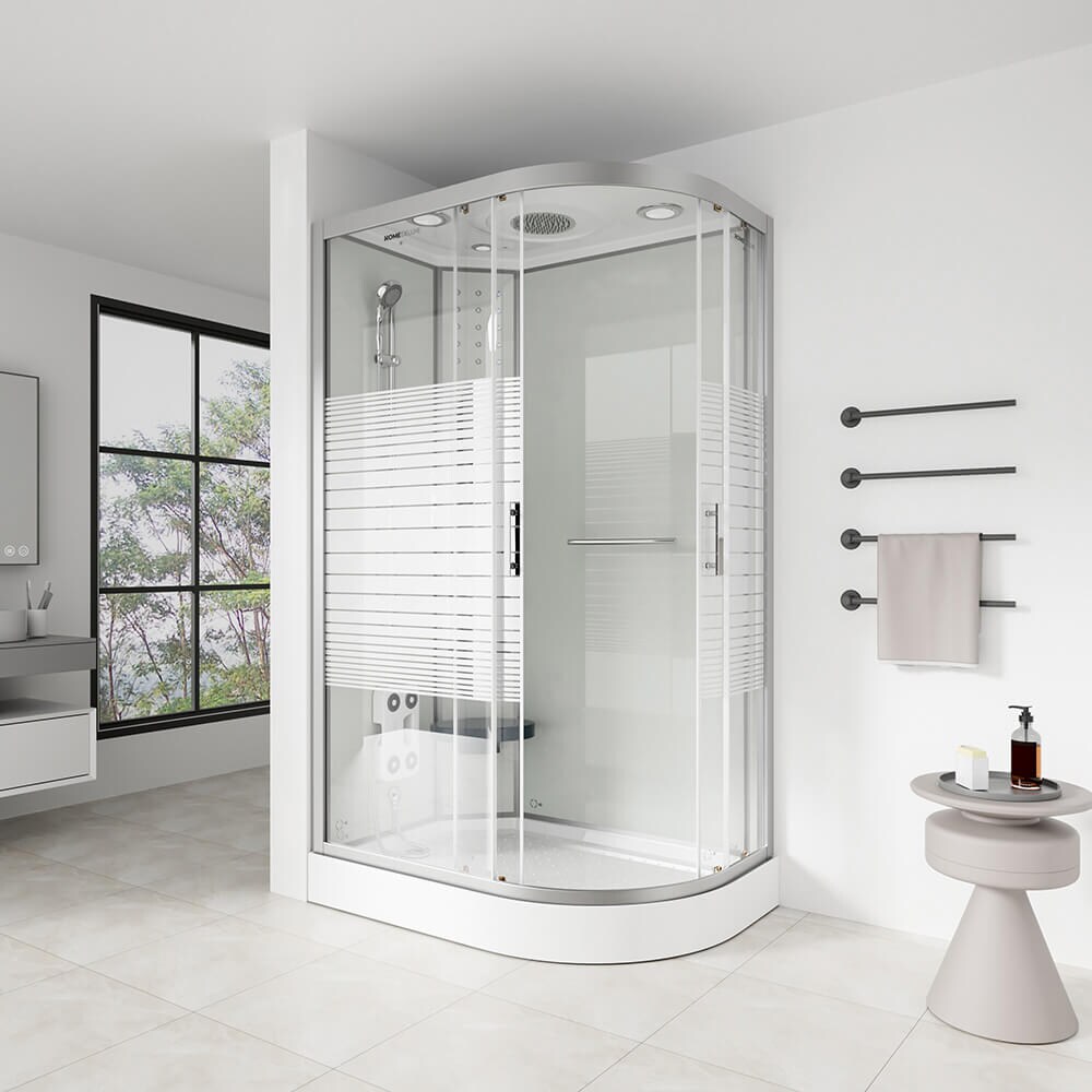 HOME DELUXE Duschkabine mit Wasserfall und Rückenmassage WHITE PEARL - 120 x 80 cm Rechts