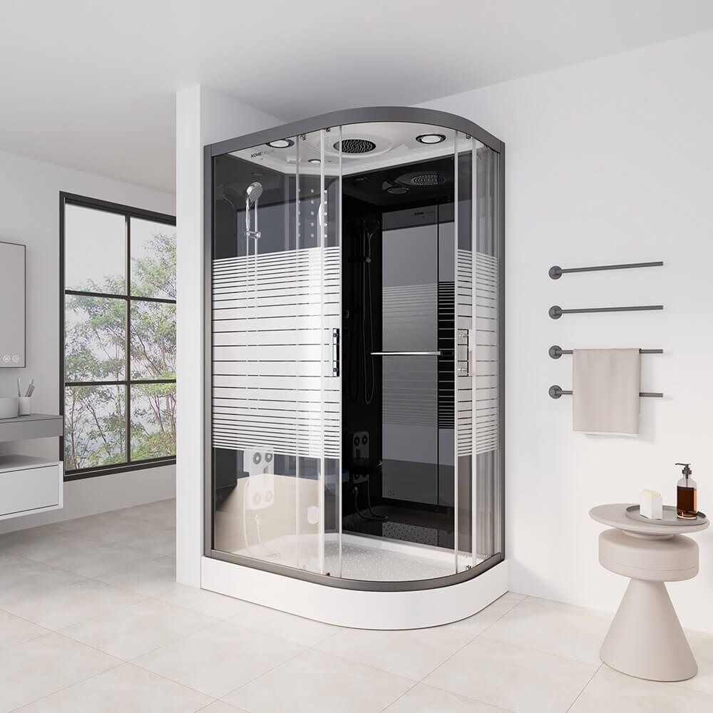 HOME DELUXE Dampfdusche mit Wasserfall und Dampfsauna BLACK PEARL - 120 x 80 cm Rechts