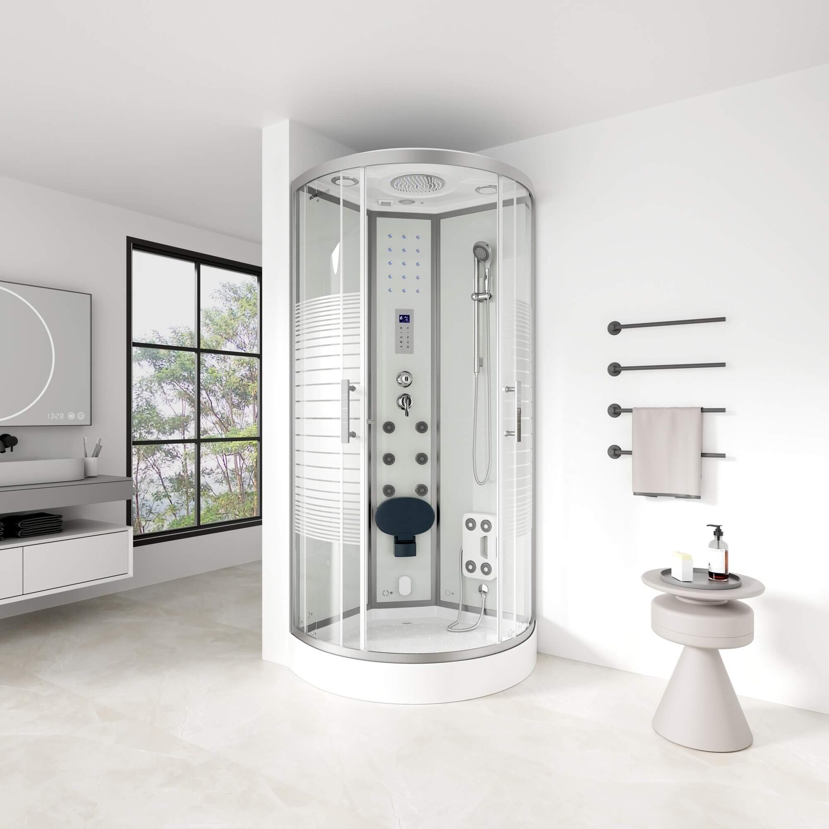HOME DELUXE Dampfdusche mit Wasserfall und Dampfsauna WHITE PEARL - 90 x 90 cm