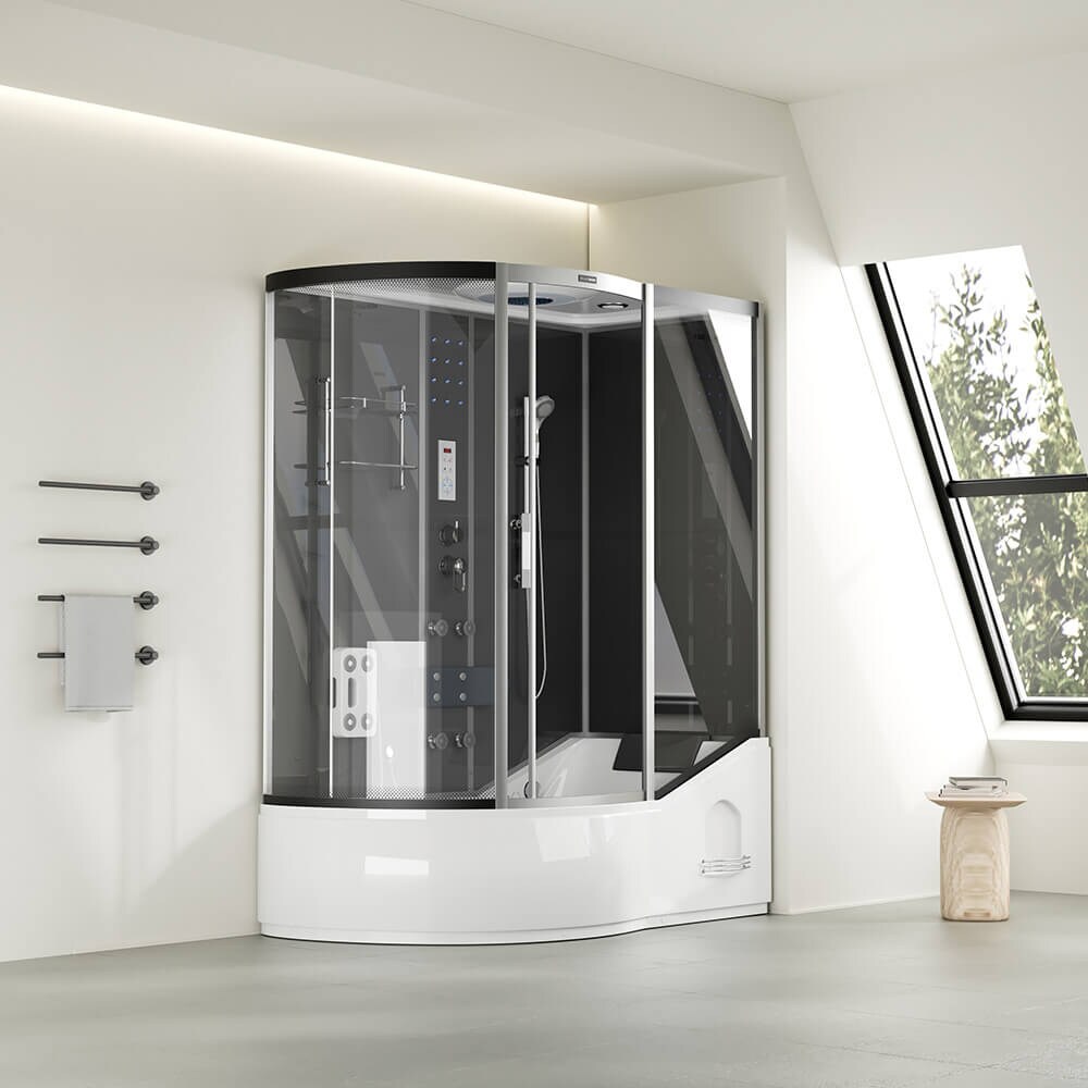 HOME DELUXE Duschkabine mit Badewanne ALLIN 2IN1 - 170 x 90 Schwarz Links