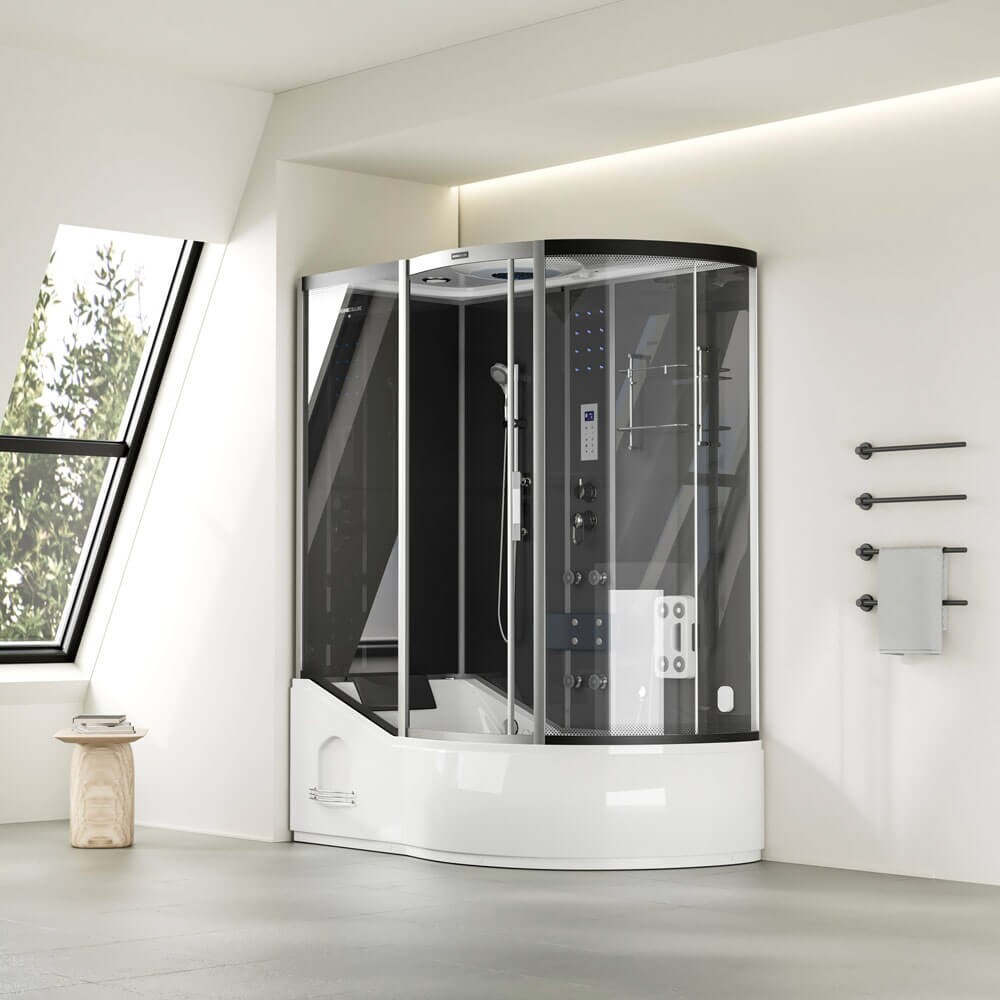 HOME DELUXE Dampfdusche mit Whirlpool ALLIN 4IN1 - 170 x 90 Schwarz Rechts