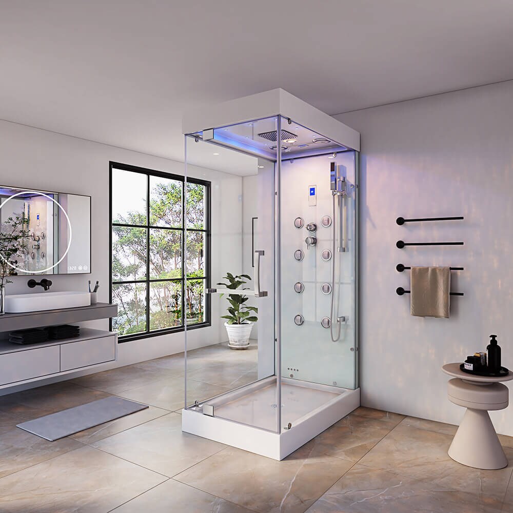 HOME DELUXE Dampfdusche mit Wasserfall und LED-Beleuchtung DESIGN M - 80 x 120 cm