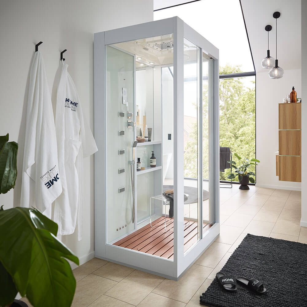 HOME DELUXE Dampfdusche mit Wasserfall und Dampfsauna LUXORY - 120 x 90 cm Wei&szlig; 