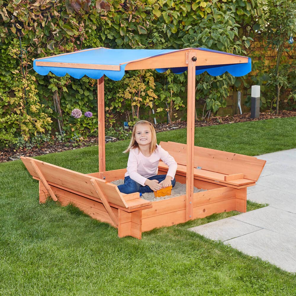 HOME DELUXE Sandkasten mit Sonnensegel BUDDELKISTE - 110 x 110 cm 