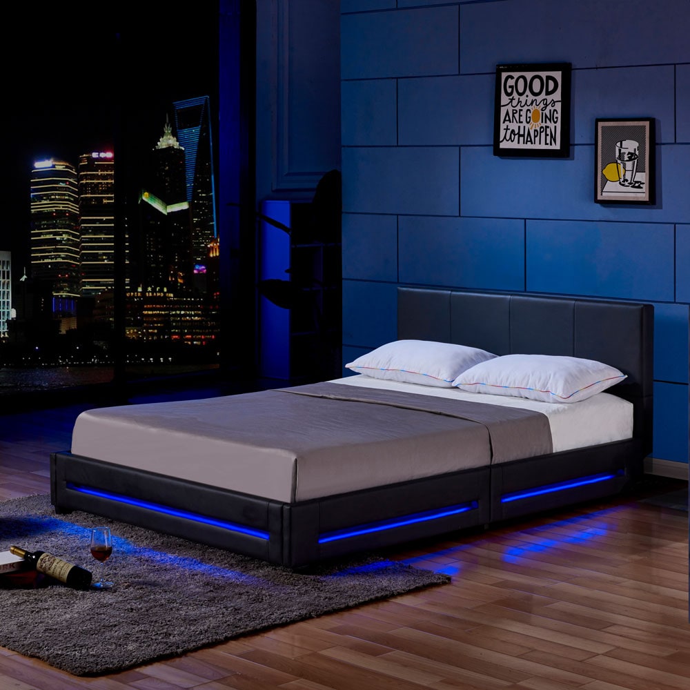 LED Bett ASTEROID - 160 x 200 cm Schwarz 