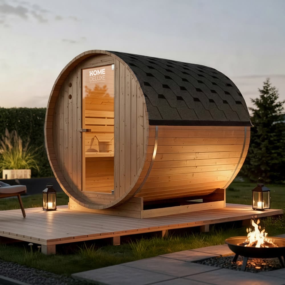HOME DELUXE Outdoor Fasssauna LAHTI L - 195 x 180 cm f&uuml;r 4 Personen 