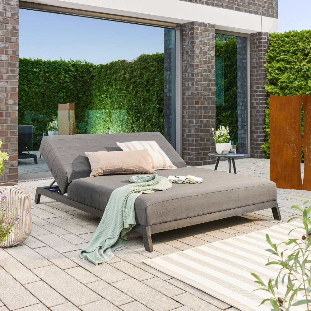 HOME DELUXE Sonnenliege f&uuml;r 2 mit verstellbarer R&uuml;ckenlehne VALENCIA - 203 x 144 cm Anthrazit 