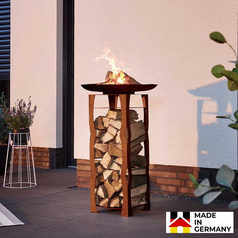 HOME DELUXE Feuerschale und Holzlager FRANK - Made in Germany 