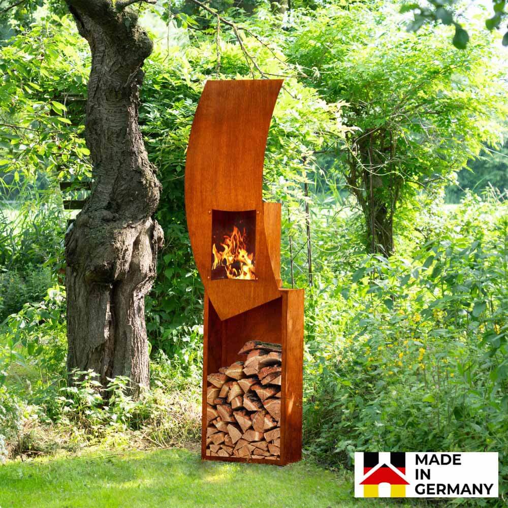 HOME DELUXE Gartenkamin mit Holzlager SWING - Made in Germany 