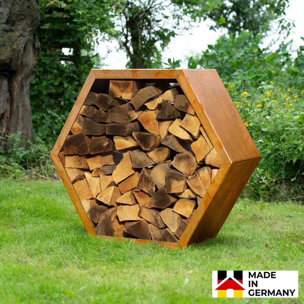 HOME DELUXE Holzlege aus Stahl ANTARES - Edelrost Optik - Made in Germany 