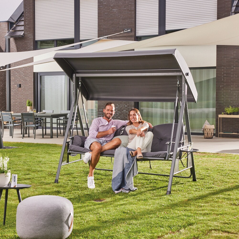 HOME DELUXE Hollywoodschaukel 3-Sitzer DESCANSO - 115 x 198 cm Grau
