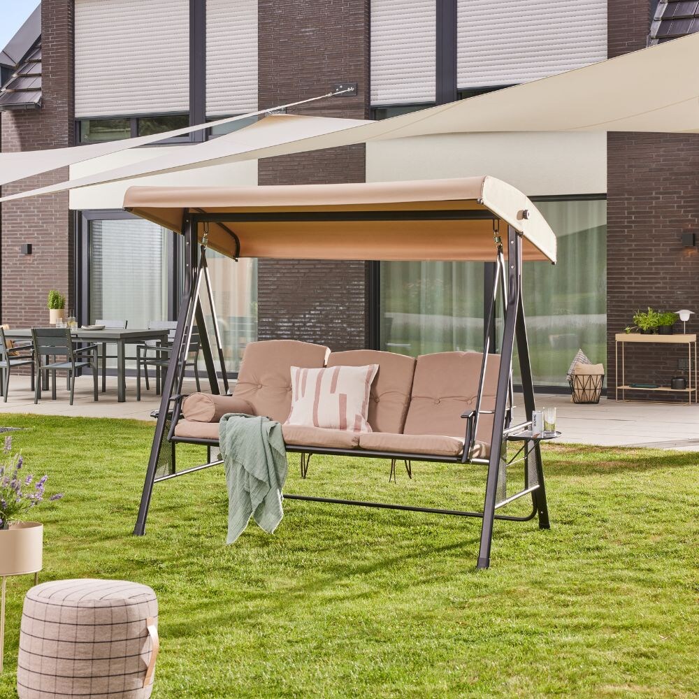 HOME DELUXE Hollywoodschaukel 3-Sitzer DESCANSO - 115 x 198 cm Beige