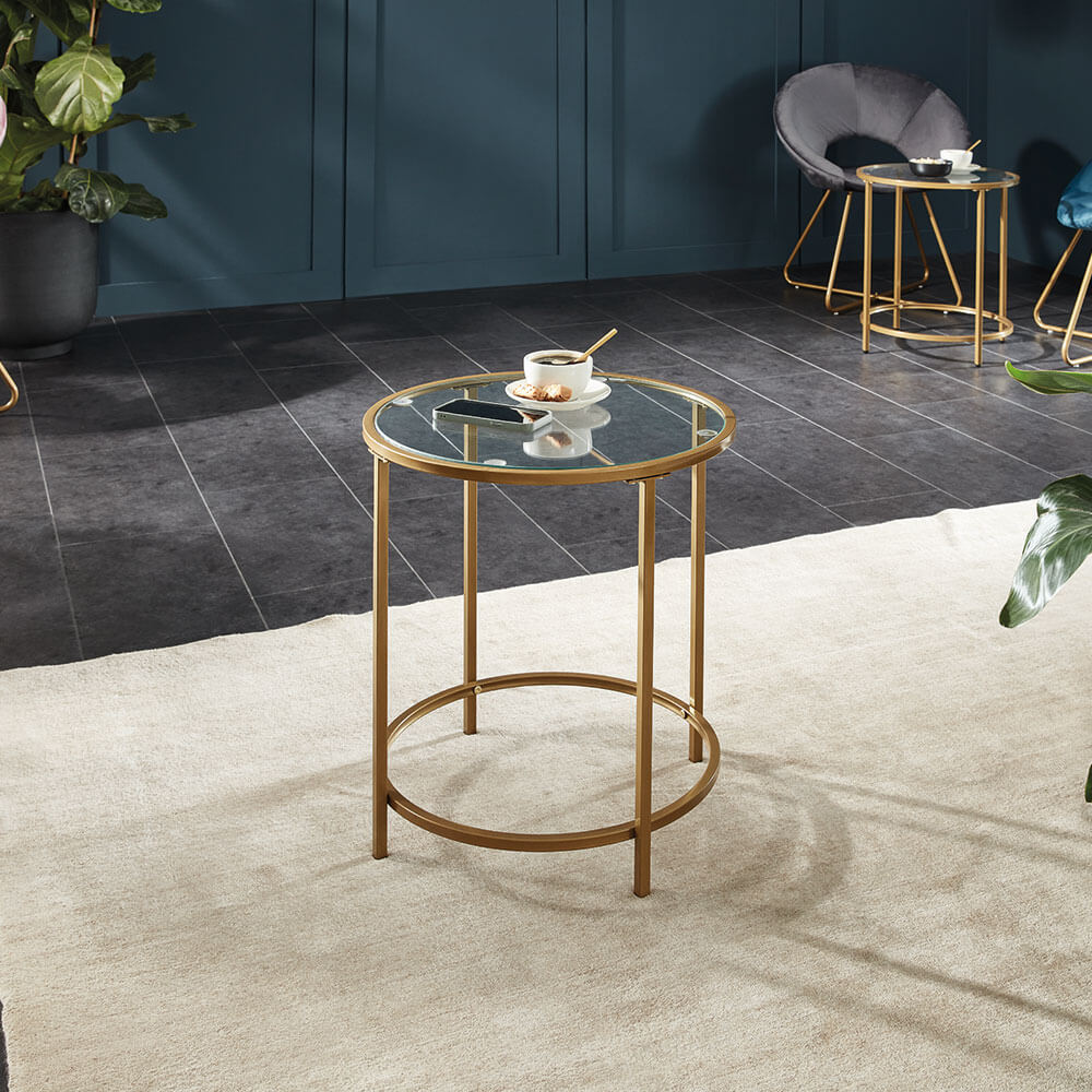 HOME DELUXE Beistelltisch Glas MASEI - 50 x 50 cm Gold 