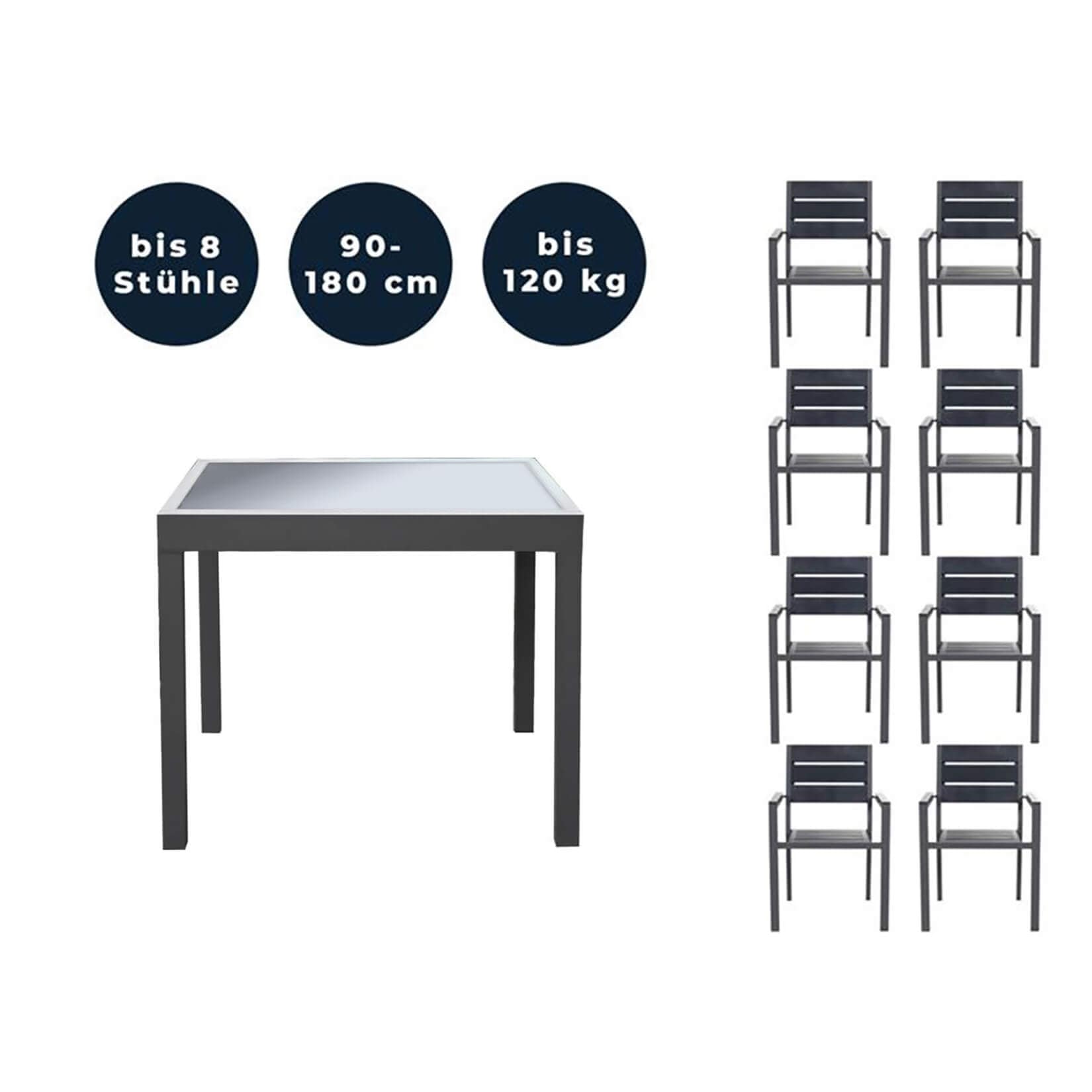 HOME DELUXE Garten-Sitzgruppe ausziehbar VERANO MADERA - 180/90 x 90 cm 2 St&uuml;hle 