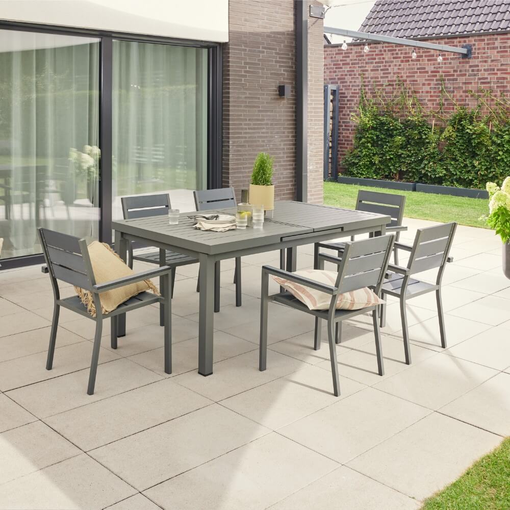 HOME DELUXE Garten-Sitzgruppe CALIDO MADERA inklusive ausziehbarer Gartentisch & 8 St&uuml;hlen 