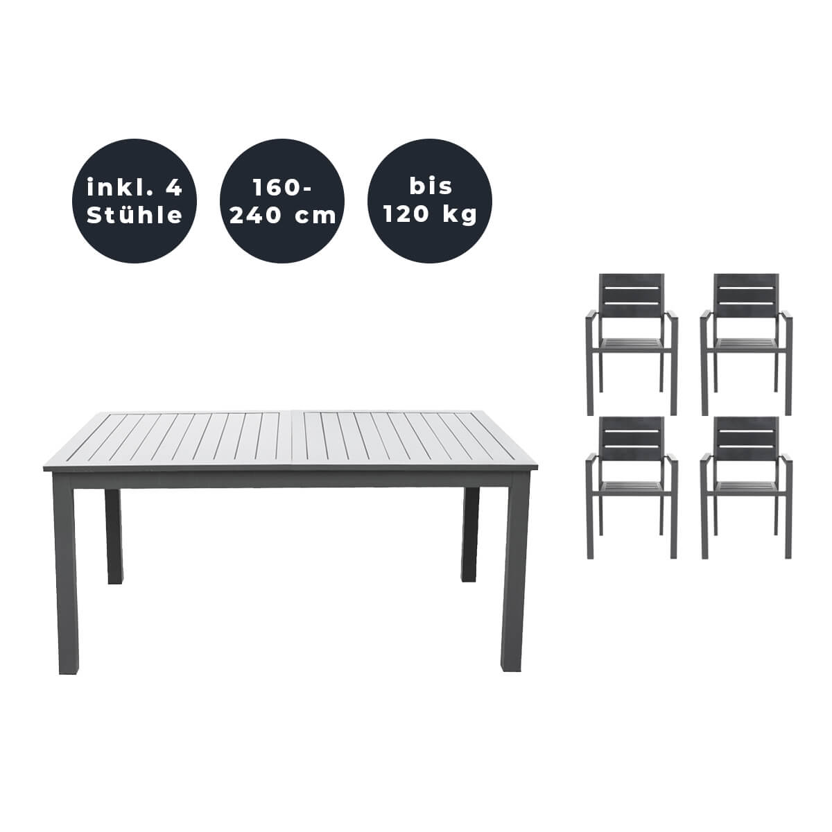 HOME DELUXE Garten-Sitzgruppe ausziehbar CASA MADERA - 160/240 x 100 cm 4 St&uuml;hle 
