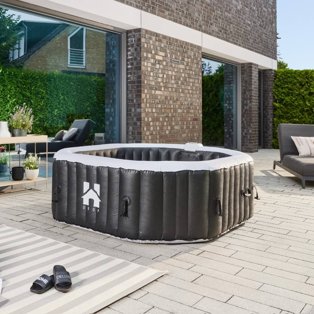 HOME DELUXE Outdoor Whirlpool DROP inkl. Abdeckung - ?185 cm Schwarz f&uuml;r 6 Personen 