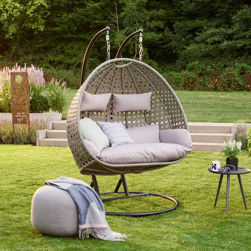 HOME DELUXE Polyrattan H&auml;ngesessel TWIN - Grau f&uuml;r 2 Personen 
