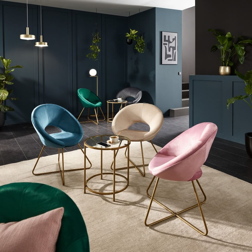 HOME DELUXE Samtstuhl mit Beistelltisch SELESA - Grau 