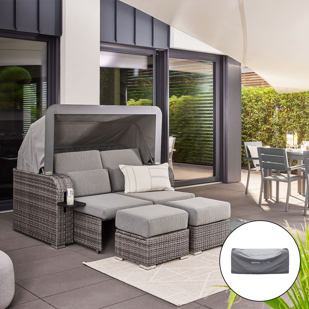 HOME DELUXE Strandkorb mit Liegefunktion und Abdeckung HOLBY - Grau 