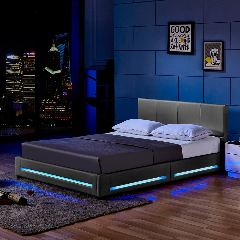 HOME DELUXE LED Bett ASTEROID - 140 x 200 cm Dunkelgrau 