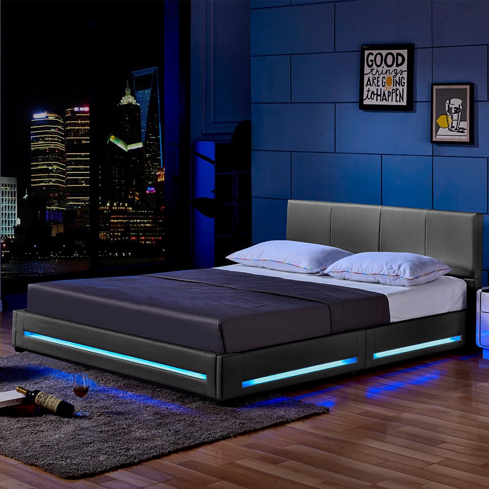 HOME DELUXE LED Bett ASTEROID - 180 x 200 cm Dunkelgrau 