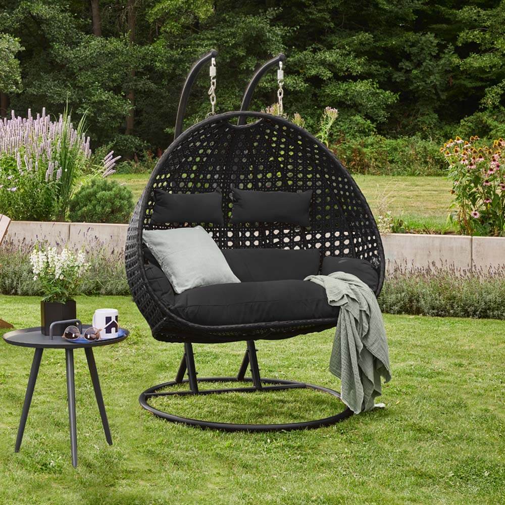 HOME DELUXE Polyrattan H&auml;ngesessel TWIN - Schwarz f&uuml;r 2 Personen 