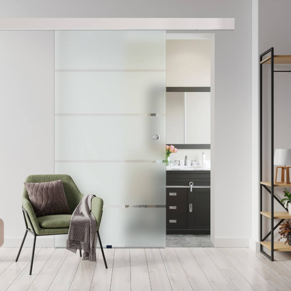 HOME DELUXE Glasschiebet&uuml;r SIRENA &ndash; 205 x 90 cm Milchglas mit Streifen 
