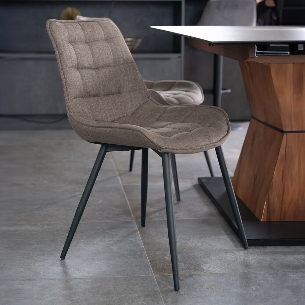 HOME DELUXE Polsterstuhl Esszimmer Webstoff IKALO – 2er Set Grau/Braun