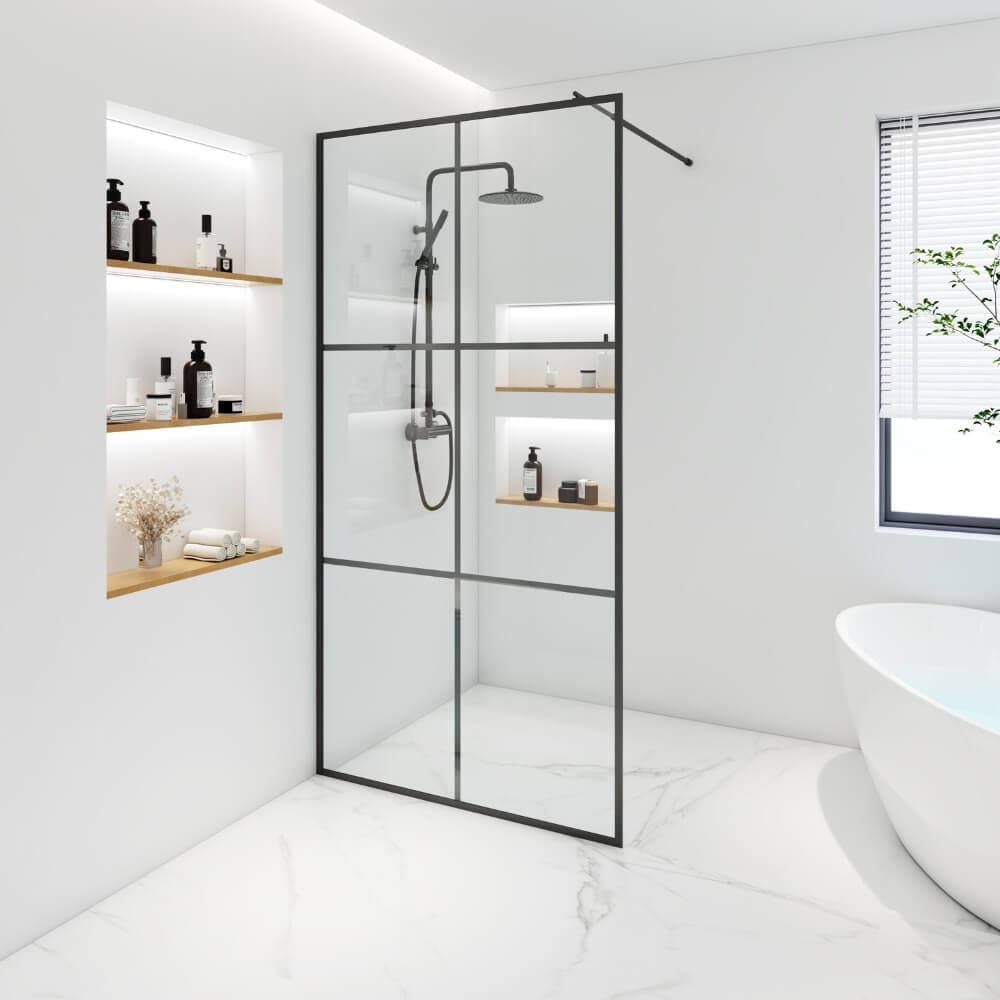 HOME DELUXE Duschabtrennung ESG-Glas BAKI Schwarz 6 Raster - verschiedene Gr&ouml;&szlig;en 