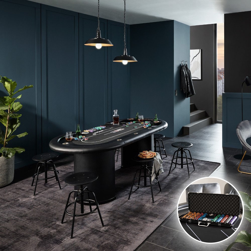 HOME DELUXE Pokertisch mit LED-Beleuchtung inkl. Pokerkoffer CASINO - F&uuml;r 9 Personen 