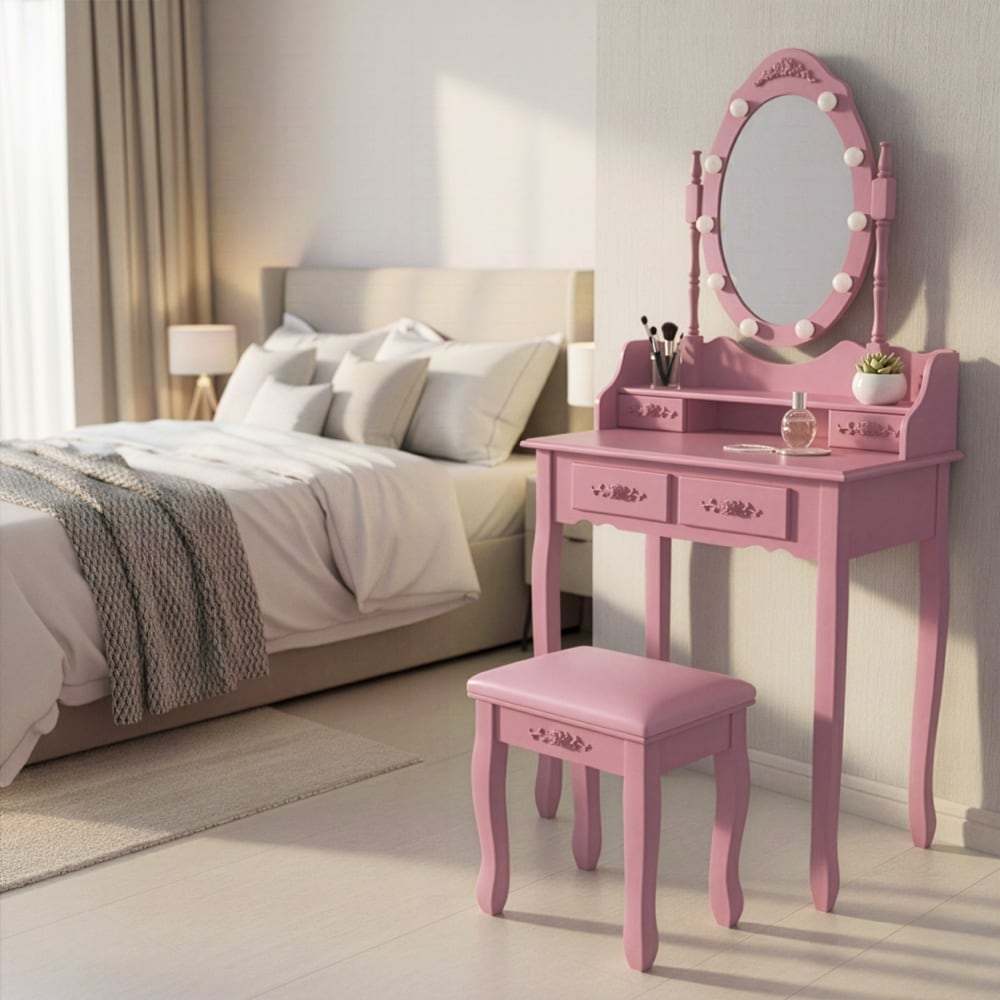 HOME DELUXE Schminktisch mit Spiegel und LED-Beleuchtung ROSY Rosa 
