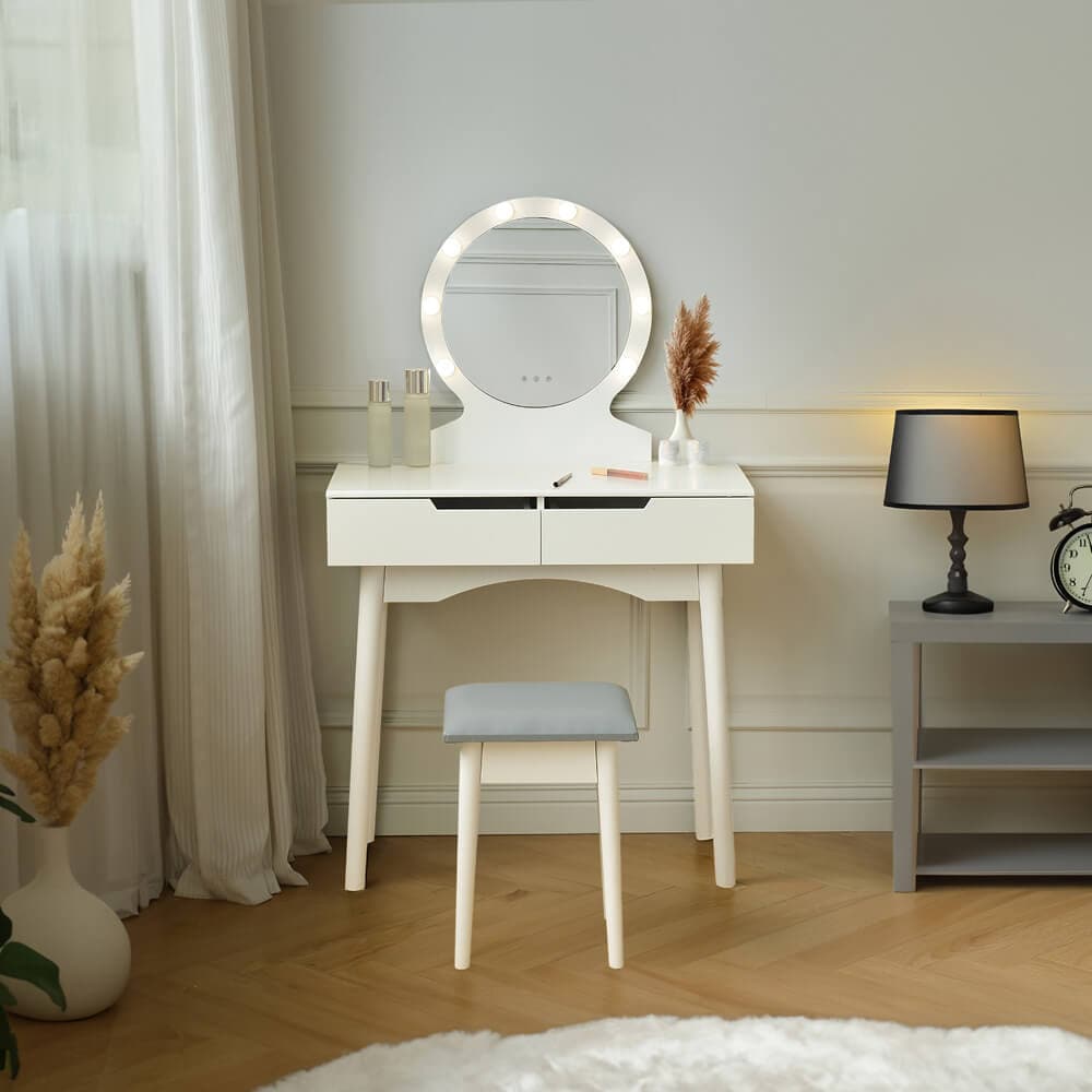 HOME DELUXE Schminktisch mit Spiegel und LED-Beleuchtung MIRANDA - Wei&szlig; 