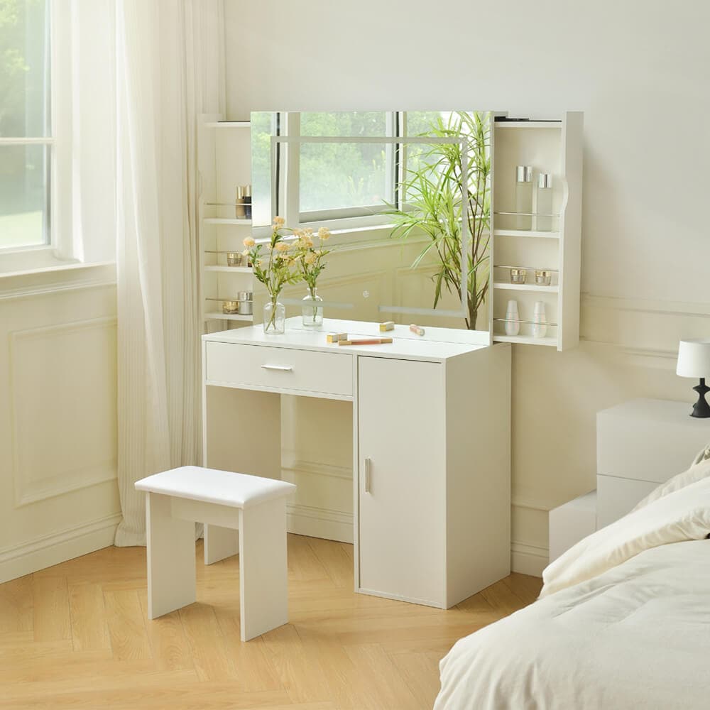 HOME DELUXE Schminktisch mit Spiegel und LED-Beleuchtung IMANI - Wei&szlig; 