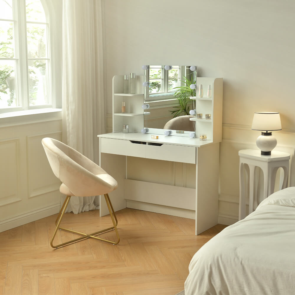 HOME DELUXE Schminktisch mit Spiegel und LED-Beleuchtung KYLIE - Wei&szlig; 