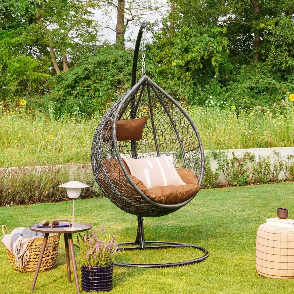 HOME DELUXE Polyrattan H&auml;ngesessel mit Gestell CIELO - Grau/Braun 