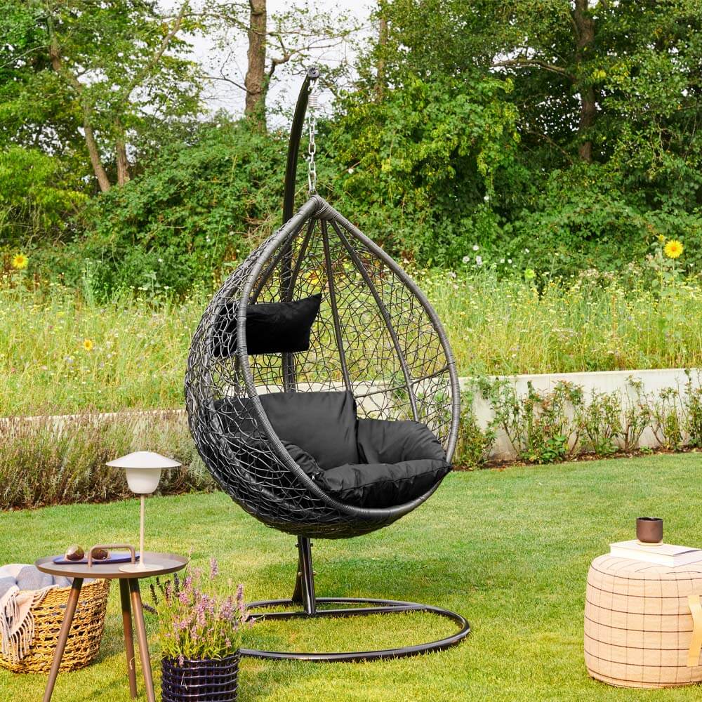 Polyrattan H&auml;ngesessel mit Gestell CIELO - Schwarz 