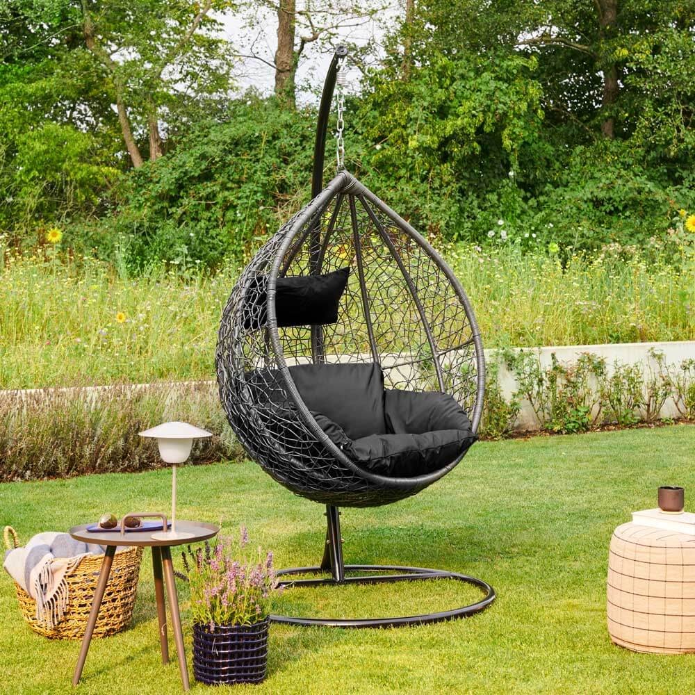 HOME DELUXE Polyrattan Hängesessel mit Regenabdeckung CIELO - Schwarz