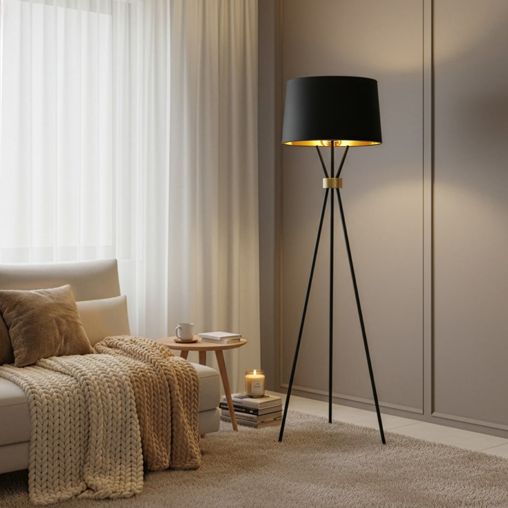 HOME DELUXE Stehlampe LUNA - Schwarz/Gold 