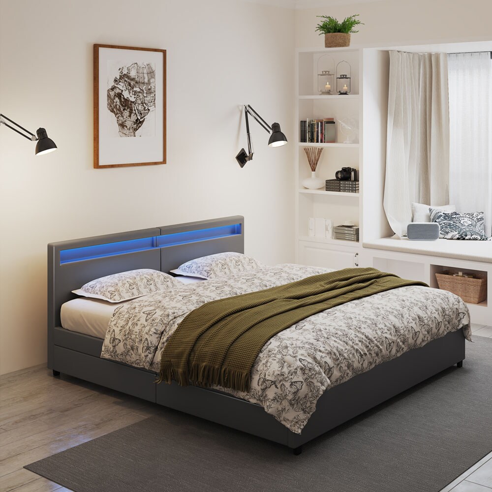 HOME DELUXE Familienbett mit Schubladen NUBE - 270 x 200 cm mit Matratze Dunkelgrau 