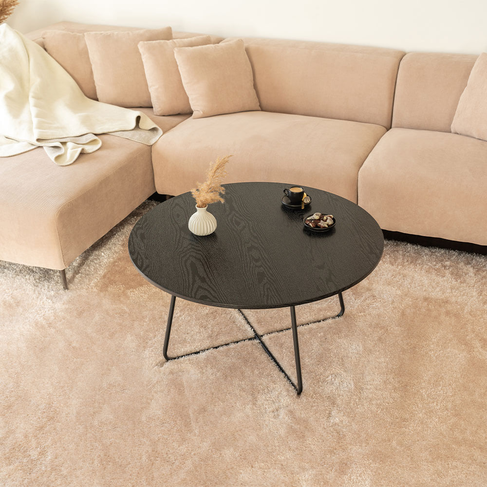 HOME DELUXE Couchtisch Rund NOVARA - 88 x 47 cm Fishbone Oak 