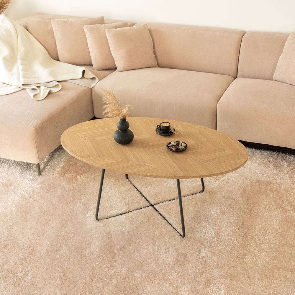 HOME DELUXE Couchtisch Oval NOVARIS - 110 x 66 cm Fishbone Oak 