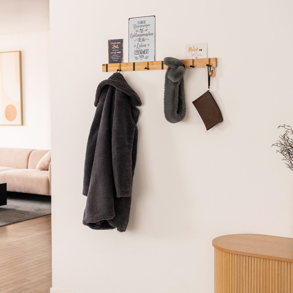 HOME DELUXE Garderobenleiste HOOK inkl. Haken und Magnete - Bambus - 8 x Haken 