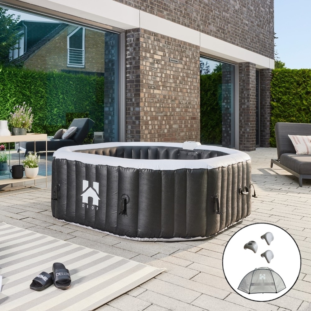 HOME DELUXE Outdoor Whirlpool DROP inkl. Kissen, Getr&auml;nkehalter und Sonnendach - ?185 cm Schwarz 