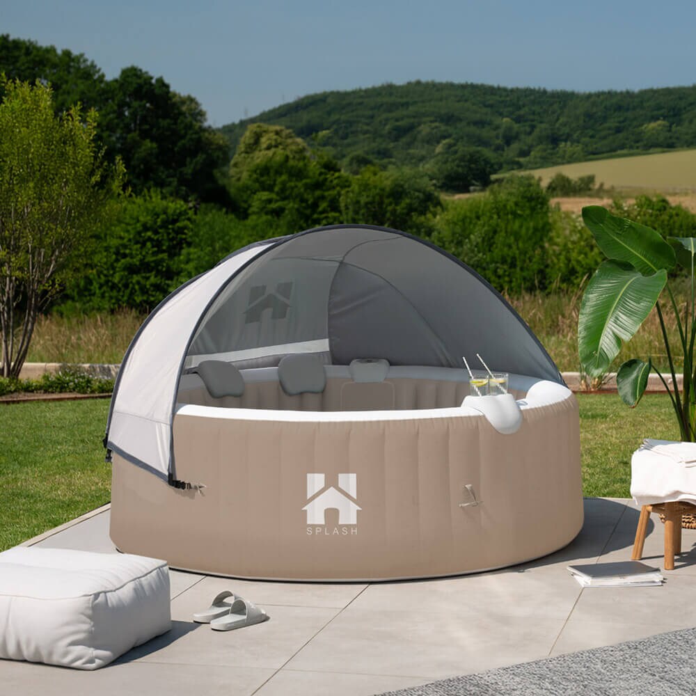 HOME DELUXE Outdoor Whirlpool inkl. Kissen, Getränkehalter und Sonnendach SPLASH - Ø208 cm 6 Personen Beige