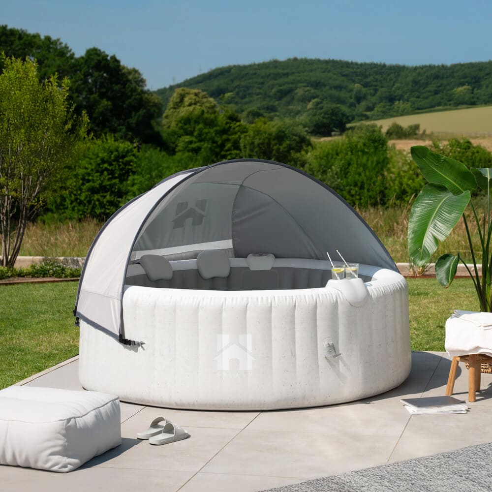 HOME DELUXE Outdoor Whirlpool inkl. Kissen, Getr&auml;nkehalter und Sonnendach SPLASH -  &Oslash;208 cm 6 Personen Grau 
