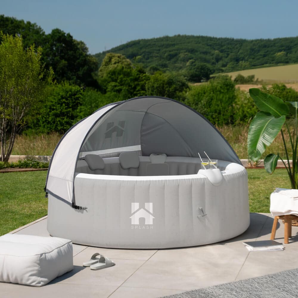 HOME DELUXE Outdoor Whirlpool inkl. Kissen, Getränkehalter und Sonnendach SPLASH - Ø208 cm 6 Personen Grau