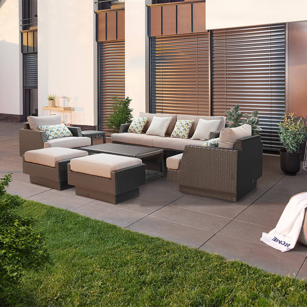 HOME DELUXE Garten-Sitzgruppe aus Rattan inkl. Abdeckung MALIBU &ndash; Anthrazit f&uuml;r 8 Personen 