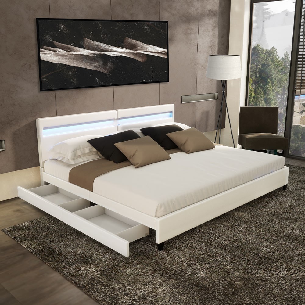 HOME DELUXE LED Bett mit Schubladen NUBE - 200 x 200 cm ohne Matratze Dunkelgrau 